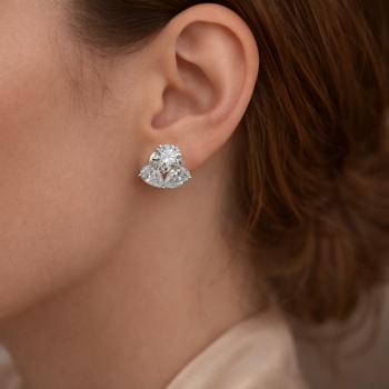 Lab-Grown Diamond Round & Pear Cluster Stud Earrings